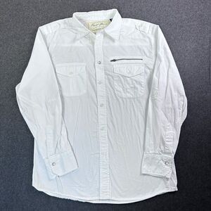 Point Zero Casual Button Down LS Western Shirt Mens M White Pearl Snap Cowboy‎